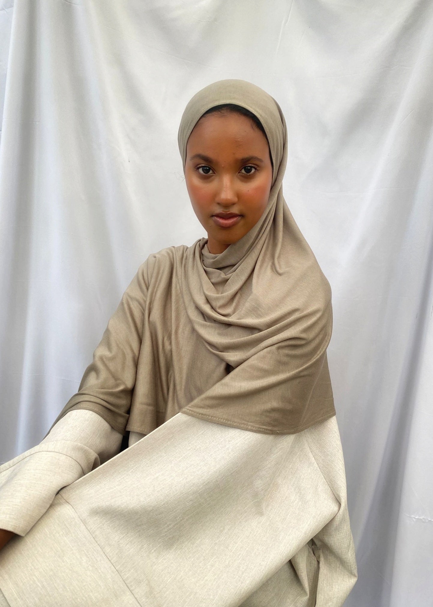 Built-in Magnets Premium Jersey Hijab in Sage Clay