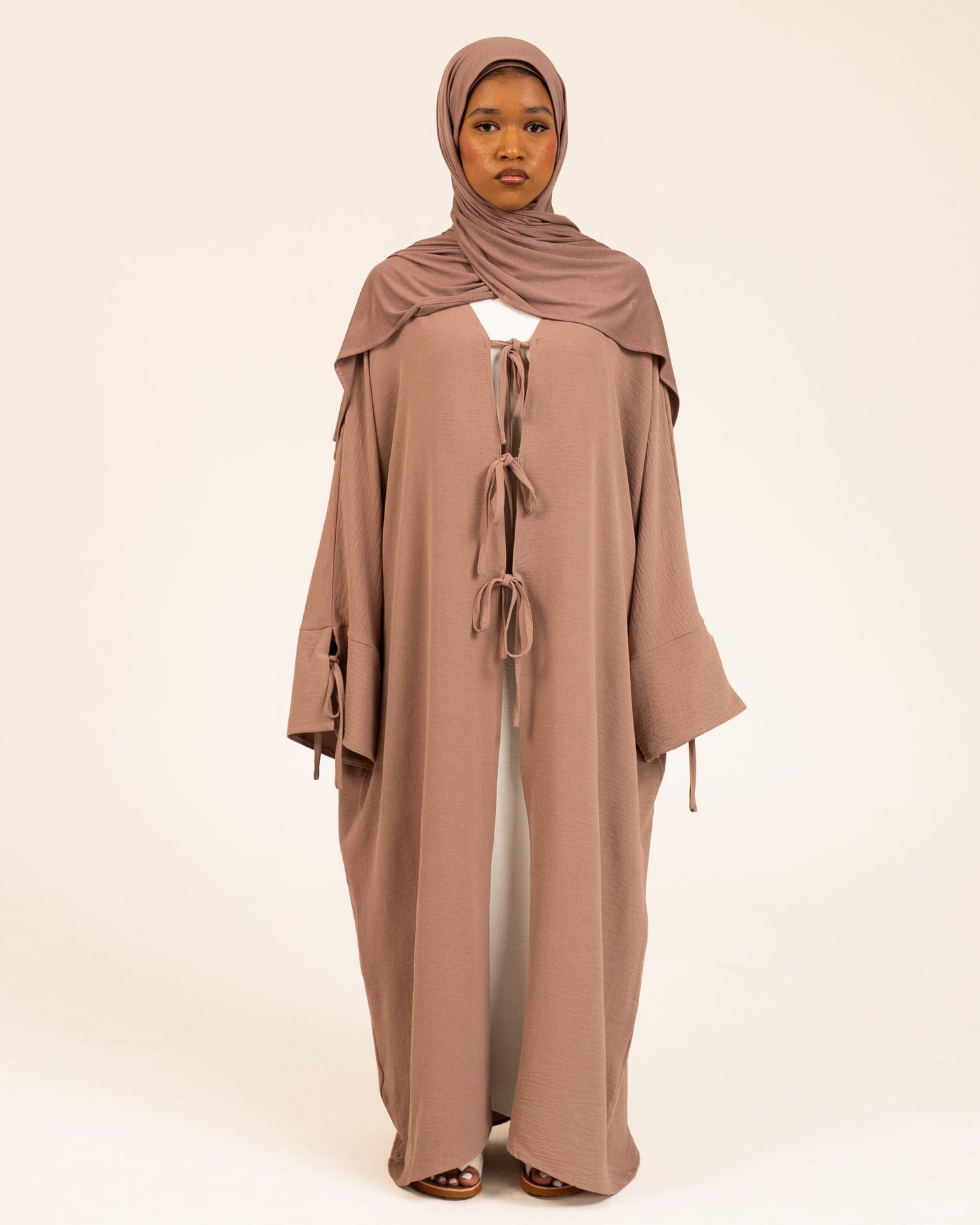 Open Tie Dress in Neutral Taupe