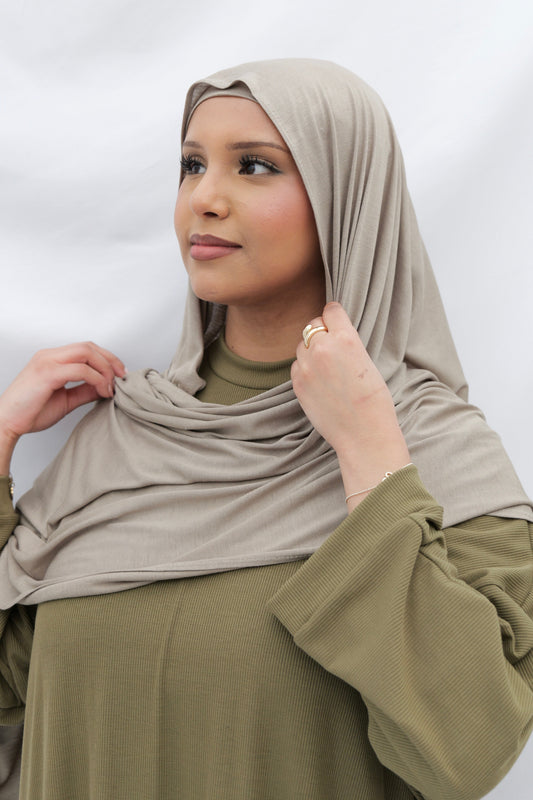 Built-in Magnets Premium Jersey Hijab in Sage Clay